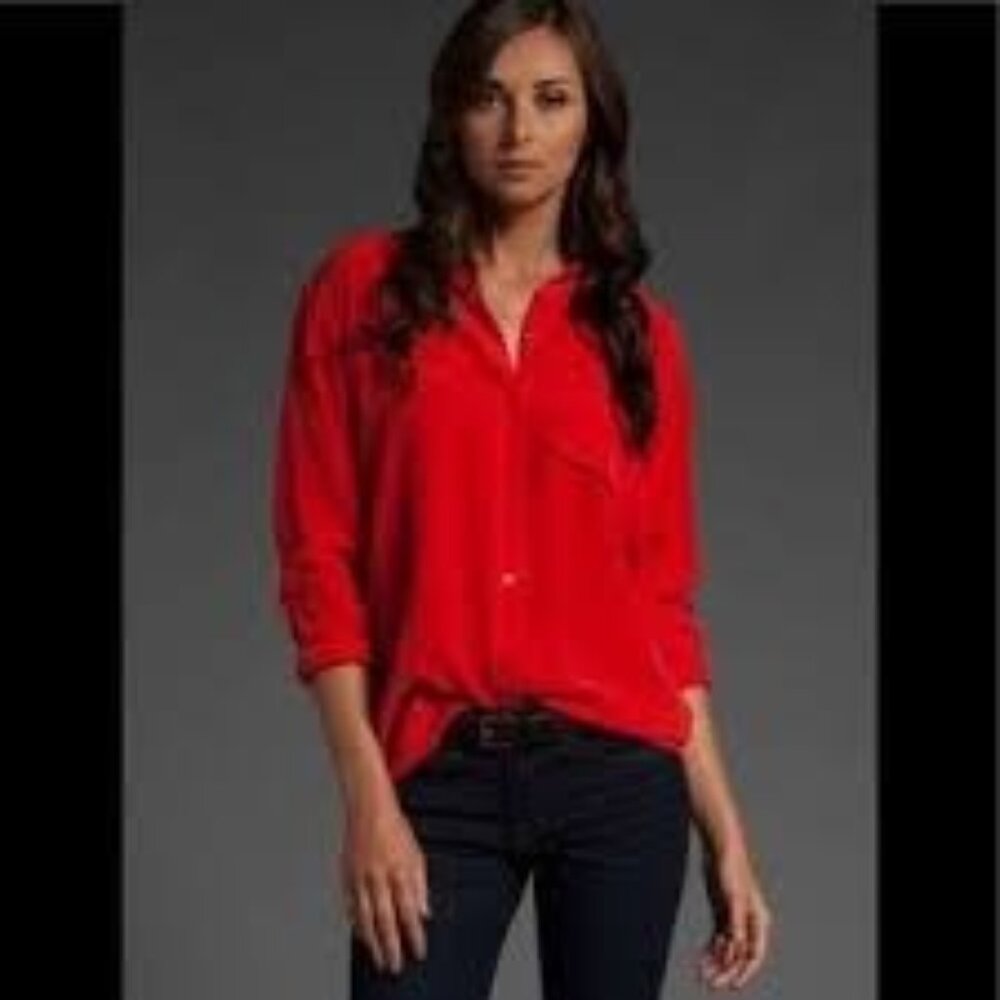 Anthropologie Maeve Orange Button Front Blouse, Size Small